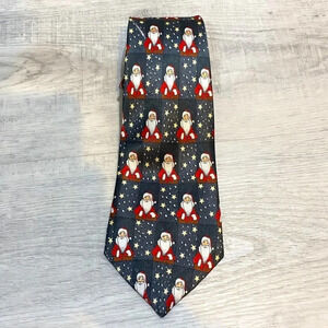 Christmas Holiday Santa Neck Tie 56" Navy Red Gold